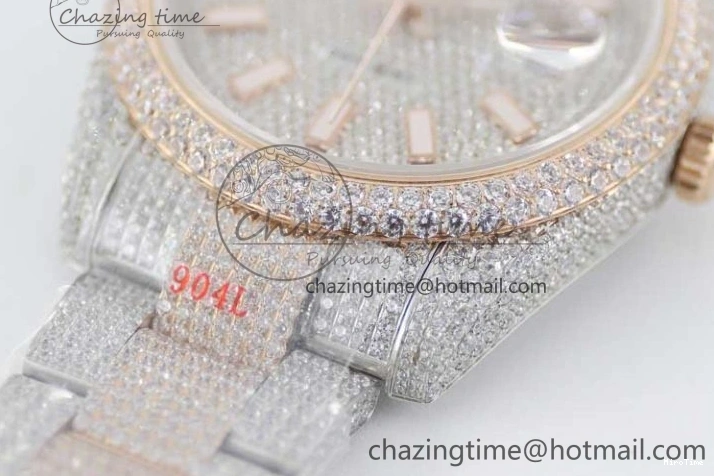 MiroTime 0601 Datejust 41 SS RG Full Diamonds TWF 1:1 Best Edition Diamonds Stick Markers Dial on Bracelet A Refined 2400